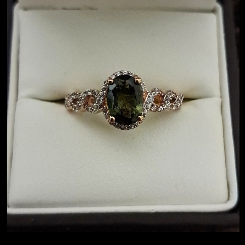 Chrome Tourmaline & White Ziron Halo Enfinity Style Ring.